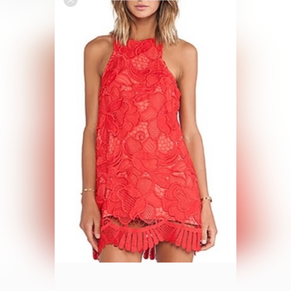 Lovers + Friends Red Lace Overlay Sleeveless mini Dress Size M